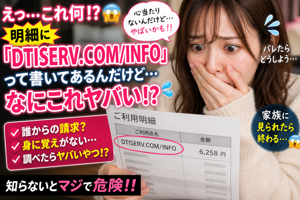 カリビアンコムのカード明細にDTISERVと表示される不安を解説する記事アイキャッチ