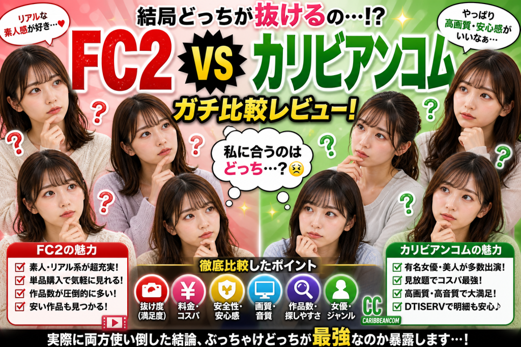 FC2とカリビアンコムの画質料金安全性を比較する記事アイキャッチ